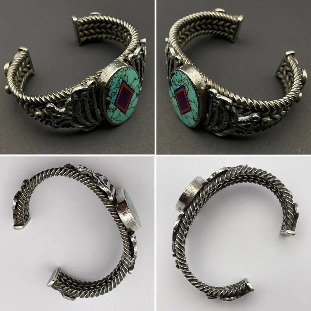 Vintage Navajo Ray Tracey & Knifewing Segura Sterling Silver Inlay Cuff Bracelet - Picture 3 of 16